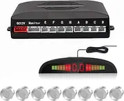 EKYLIN Car Reverse Parking Sensors System with 8 Parking Sensors Distance Detection + LED Distance Display + Sound Warning (Silver Color)