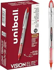 uni-ball Vision Elite Rollerball Pens, Bold Point (0.8mm), Red, 12 Count