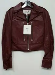 Diane Von Furstenberg Denzel Leather Moto Jacket "Oxblood" sz 0 NWT