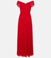 [Self-Portrait] Self-Portrait Pleated off-shoulder chiffon gown AU 16 red