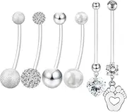 [KkvoGmle] Pack of 6 Belly Button Piercing Pregnancy Flexible Acrylic Belly Button Piercing, 38 mm Maternity Navel Rings Belly Stud for Women, Stainless Steel Pendant Silver, 38mm, Acrylic, Stainless