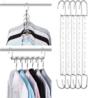 5 Pack Space Saving Hanger， Magic Metal Cloth Hangers, Premium Smart Hanger Hooks,Closet Space Saver Wardrobe Clothing Magic Hangers Oragnizer Heavy Chrome Coat Hangers