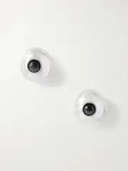 [AGMES] AGMES - Large Doughnut Recycled Sterling Silver Onyx Earrings - One size One size Silver