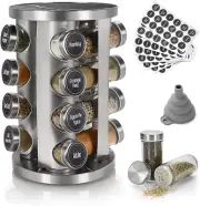 Spice Rack Organizer with Rotating Empty 135 Labels Jars 16 Empty Spice Funnel