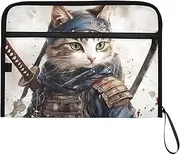 YMXFXP Expandable Filing Folder Samurai Cat Sword Cute, 13-Pocket Funny Cute Design with Sticky Labels, A4 Letter Size Document Organizer for Office, School, Boys, Girls
