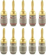 Nakamichi FanLock Excel Series 24k Gold Plated Banana Plug 10 AWG - 18 AWG Gauge Size 4mm for Speakers Amplifier Hi-Fi Stereo Home Theatre Radio Audio Wire Cable Quick Connector, 10 Pcs (5-Pairs)