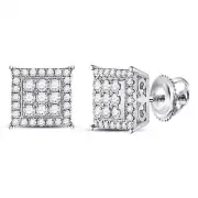 14kt White Gold Womens Round Diamond Square Cluster Earrings 1/2 Cttw