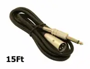 15FT XLR 3-Pin Male to 6.35mm 1/4" Mono Male Mic Microphone Sound Audio Cable