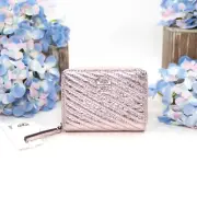 Tory Burch Kira Metallic Moto Quilt Sparkle Pink Leather Small Zip Wallet NWT