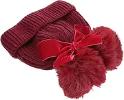 [LIFKOME] Bow Knitting Hat Comfortable Knitted Beanie with Furry Balls Adorable Design for Photography and Daily Wear Skin Friendly and Stretchable