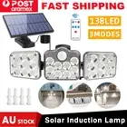 138 LED 3 Head Solar Motion Sensor Light Outdoor Garden Wall Security Flood Lamp