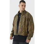 Mens Brown Tall Snake Pu Harrington Jacket