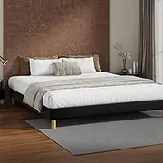 Oikiture King Bed with Leather Upholstery King Bed Frame Platfrom Foundation for Mattress Topper Black