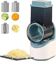 Electric Cheese Grater Stainless Steel Vegetable Slicer Chopper Salad Maker with 3 Different Sets of Blades, Rotary Potato Carrot Cutter Spiralizer Shredder for Kitchen Food Onion Fruit, Blue