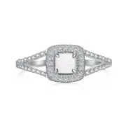 ANYCO Ring 925 Sterling Silver CZ 5A Stone Square White Opal Gem Delicate Minimal Simple Trendy Geometric Jewelry