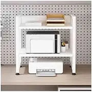 Multifunctional Office Learning Storage and Organizing Bracket Double Layered Adjustable Layer Height Printer Storage Rack(White)