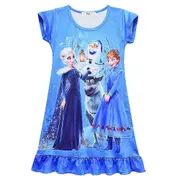 Kids Girls Frozen Elsa Anna Print Nightdress Short Sleeve Nightwear Sleepwear Homewear Light Blue 7-8 Years