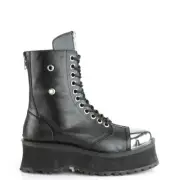 Demonia Gravedigger-10 Unisex Black Vegan Leather Chrome Metal Cap Boots • Sh...