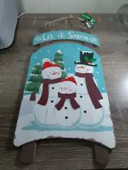 Christmas House Wood Decor Sign, Snowman Sled, LET IT SNOW