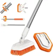 Shower Scrubber for Cleaning with Long Handle - Dolanx 2 in 1 Tub and Orange