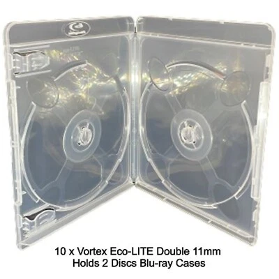 10 x Vortex 11mm Eco-LITE Double Blu-ray Holds 2 Discs Empty Face on Face Cases