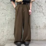 INCERUN Men Wide-leg Solid Color Casual Pants with Pockets Cropped Design Zipper Botton Trousers Plus Size