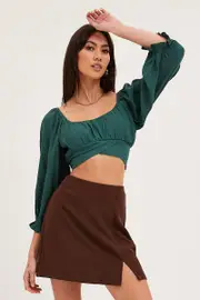 Blue Crop Top Three-Quarter - Size 12, Women's Crop Top