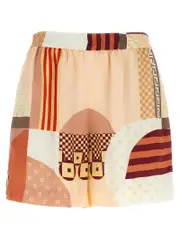 [Fendi] Fendi-Patchwork Silk Shorts Bermuda E Short Multicolor-Donna 38IT