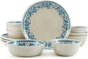 [Pfaltzgraff] Hayden Floral 12 Piece Dinnerware Set, Service for 4, Blue