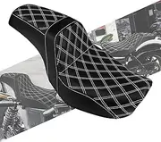 HCmotorku Motorcycle Front Driver Rider Seat Rear Passenger Pillion Seat Cushion Leather One-Piece Seat Fit For Harley Dyna FXDF FXDB FXDL FLD 2006-2017 (White Stitching)