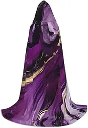 SKKNT Dark Purple Texture Marble 1 Print Halloween Hooded Cloak Full Length Cape With Hood For Men And Women For Carnival