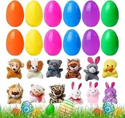 12 Pack Prefilled Easter Eggs with Stuffed Animals, Easter Basket Stuffers, Surprise Easter Egg Fillers, Easter Toys Bulk, for Kids Easter Egg Hunt Game, Classroom Gift Exchange and Party Favors