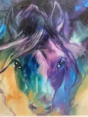 MARCIA BALDWIN 15”x15”Canvas Horse Boxed Wood/Wall Art Print Abstract Blue Roan
