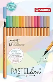 STABILO Point 88 Felt-tip Pens Fine Tip Cardboard Case 15 Pastel Colour Edition Pastellove
