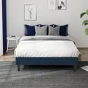 [Zinus] Curtis Essential Fabric Bed Base | Navy Blue Upholstered Bed Frame