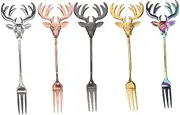 WEKADRIN 5pcs Mini Stainless Steel Forks Deer Head Stylish Fruit Forks for Desserts Appetizers and Salad