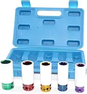 NMNCBNTKGD 5 Pcs 1/2 Inch Drive Impact Deep Socket Set Colorful Protection Wall Tire Nut Socket 83MM 15 17 19 21 22mm