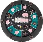 Costway 1.2M 6-Player Foldable Poker Table Top, Portable Round Blackjack Board Game Mat w/Carrying Bag, Cup Holders, Padded Rails, Texas Hold’em Poker Card Tabletop Layout for Family Game Casino