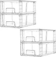 Vtopmart 4 Pack Stackable Storage Drawers,Clear Acrylic Drawer Organizers with Handles, Easily Assemble for Fridge, Bathroom,Kitchen Undersink,Cabinet,Pantry Organization and Storage