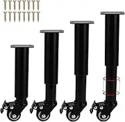 7-13 Inch / 18-32cm Adjustable Metal Furniture Legs with Casters Wheels, Set of 4 Heavy Duty Bed Frame Center Slat Support Legs DIY Replacement Feet for DIY Cabinet Sofa Couch TVstand Desk Black
