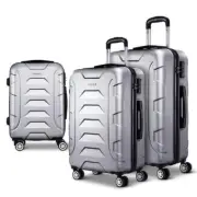 Wanderlite 3pc Luggage Trolley Travel Suitcase Set TSA Hard Case Shell Strap Sil