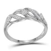 14k White Gold Round Diamond Striped Band Ring 1/10 Cttw