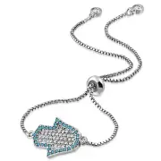 Stainless Steel Multi-Color CZ Hamsa Adjustable Chain Bracelet, 9"