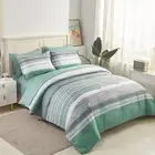 7 Piece Bed in a Bag Stripe Comforter Set King Size, White Grey Sage G
