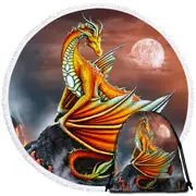 Fantasy Art Everly the Volcano Island Dragon Round Beach Towel