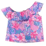 Lilly Pulitzer Zeldie One-Shoulder Ruffle Top Pink Isle Snappy Turtle Sz L