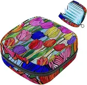 Period Bag,Sanitary Napkin Storage Bag,Colorful Flower Abstract Style,Tampon Holder for Purse