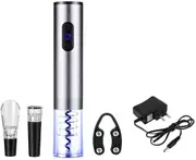 Electric Wine Opener Set Electric Corkscrew Bottle Opener with Foil Cutter, Wine Pourer and Stopper (Silver)