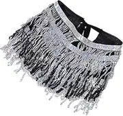 [Ipetboom] Sequin Skirt for Women Sparkly Tassel Dance Hip Scarf with Glittering Waist Chain for Festival Party and Performance Wear for Belly Dancing and Dance Accessories