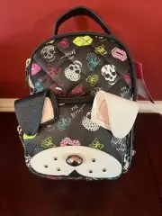Betsey Johnson Pug Puppy Dog Skull Hearts Tattoo Print Mini Backpack Bag NWT